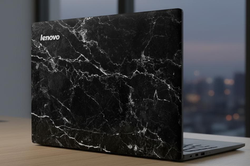 Close-up of a custom laptop skin detail